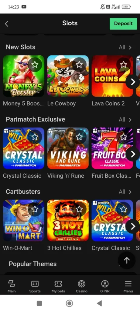 Parimatch Slots Section