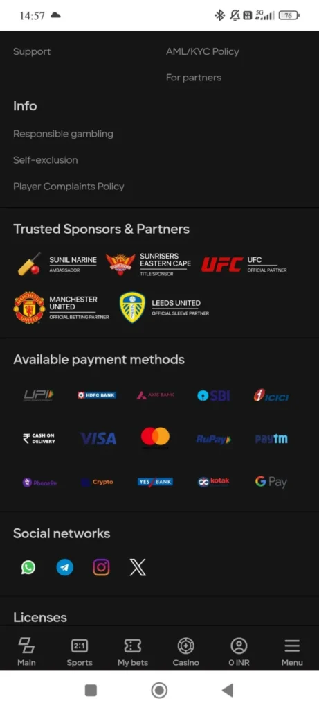 Parimatch Sponsors & Partners