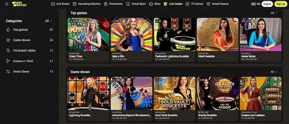 Parimatch Games Section