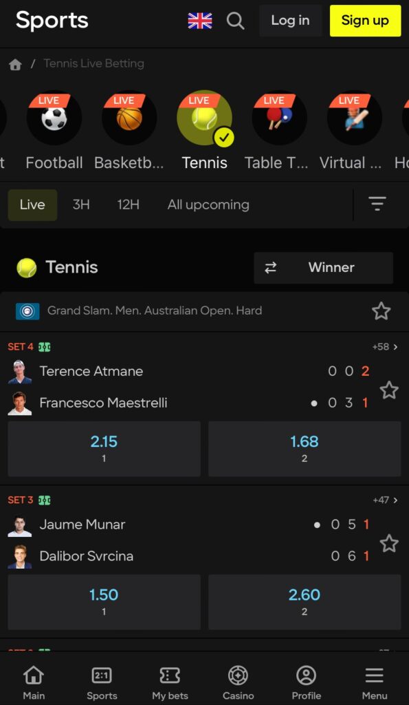 Tennis Betting Parimatch