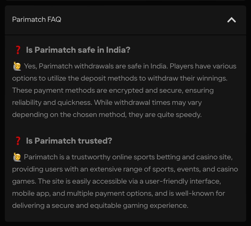 FAQ at Parimatch