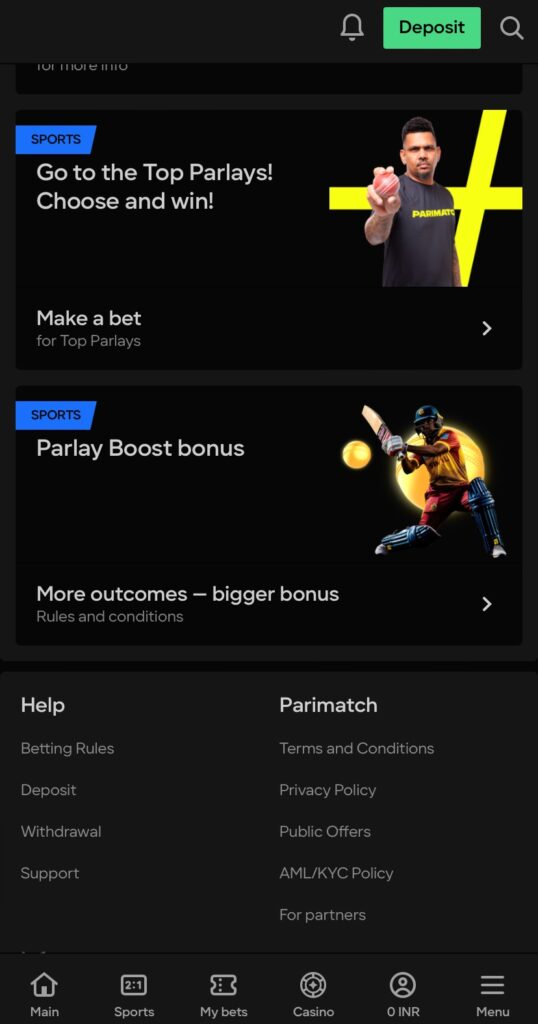 Parimatch Parlay Bonus