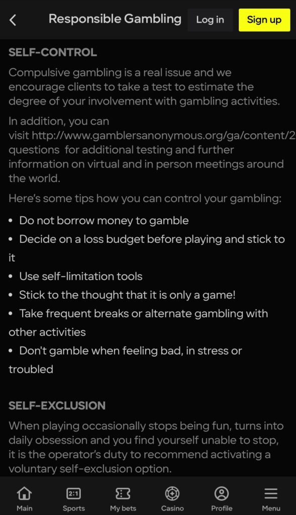 Self Control at Parimatch