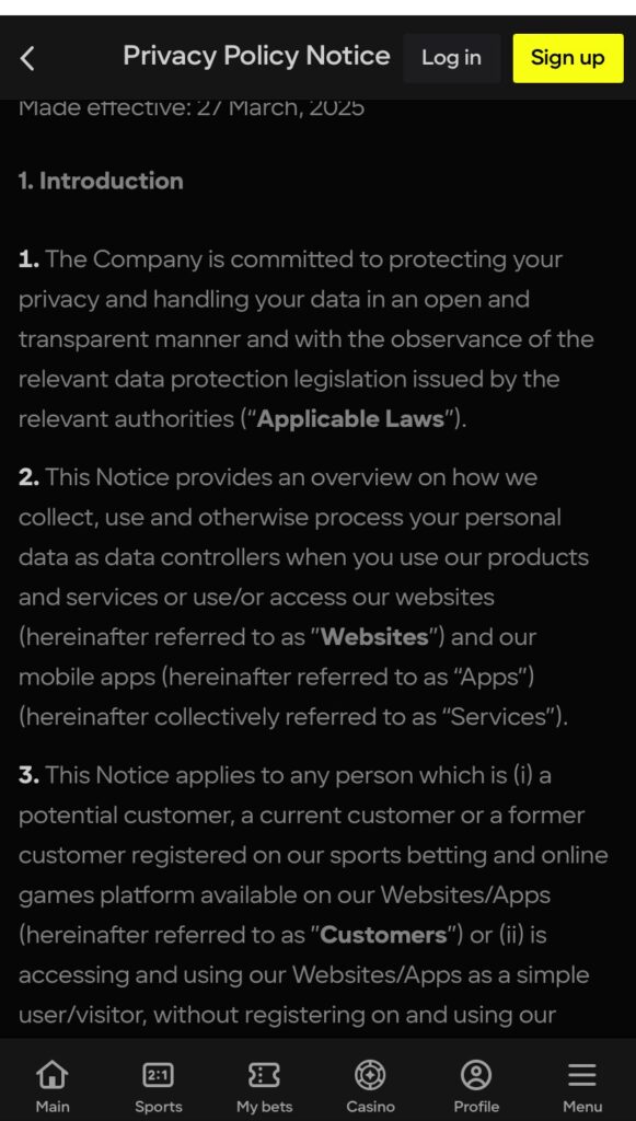 Parimatch Privacy Rules