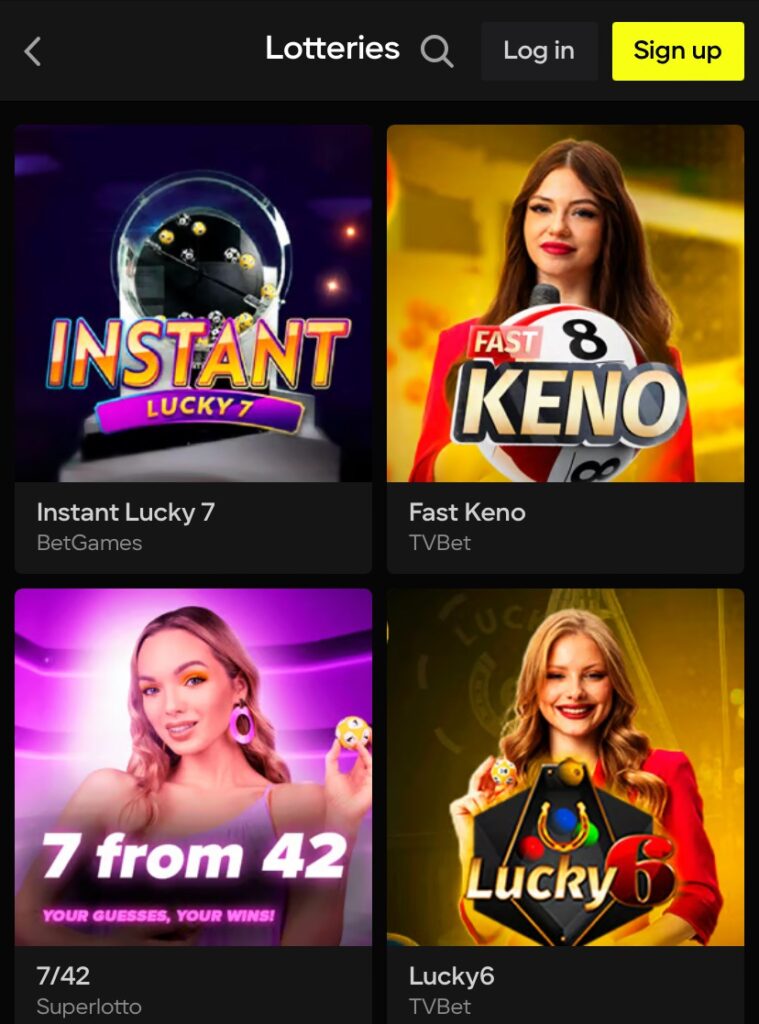 Lottery games on Parimatch 