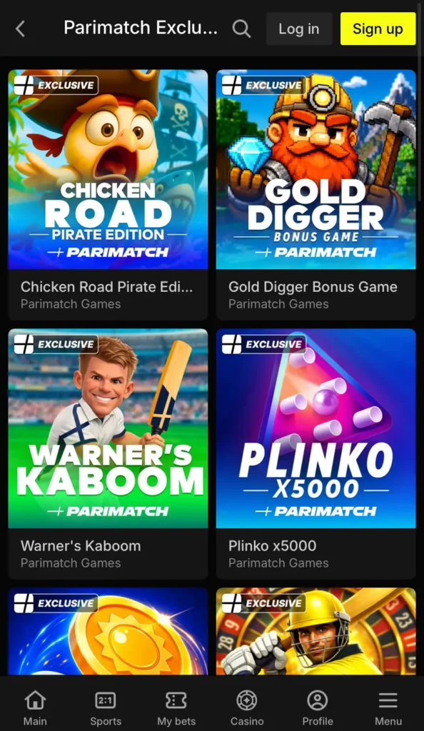 Parimatch Exclusive Instant Games