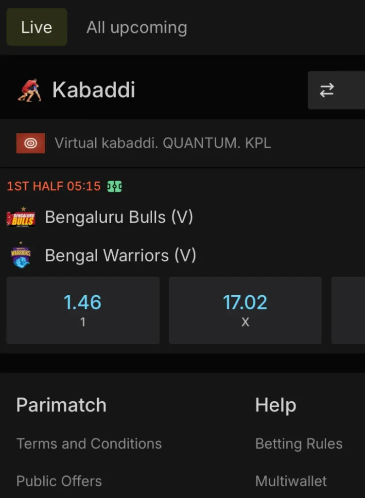 Play Virtual Kabaddi on Parimatch