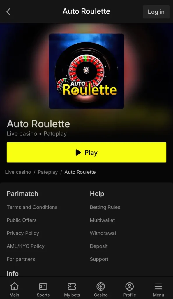 Parimatch Live Roulette