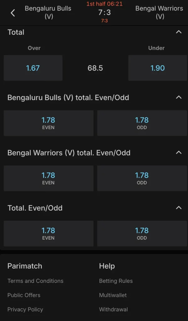 Even Odd bets on Parimatch